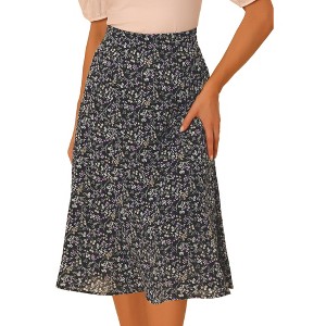 INSPIRE CHIC Women's Print Floral Peasant Elastic Waist A-Line Midi Skirts - 1 of 4