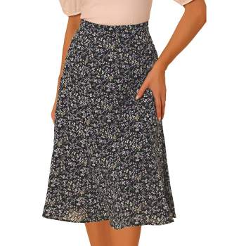 Allegra K Women's Print Peasant Elastic Waist A-Line Midi Skirts