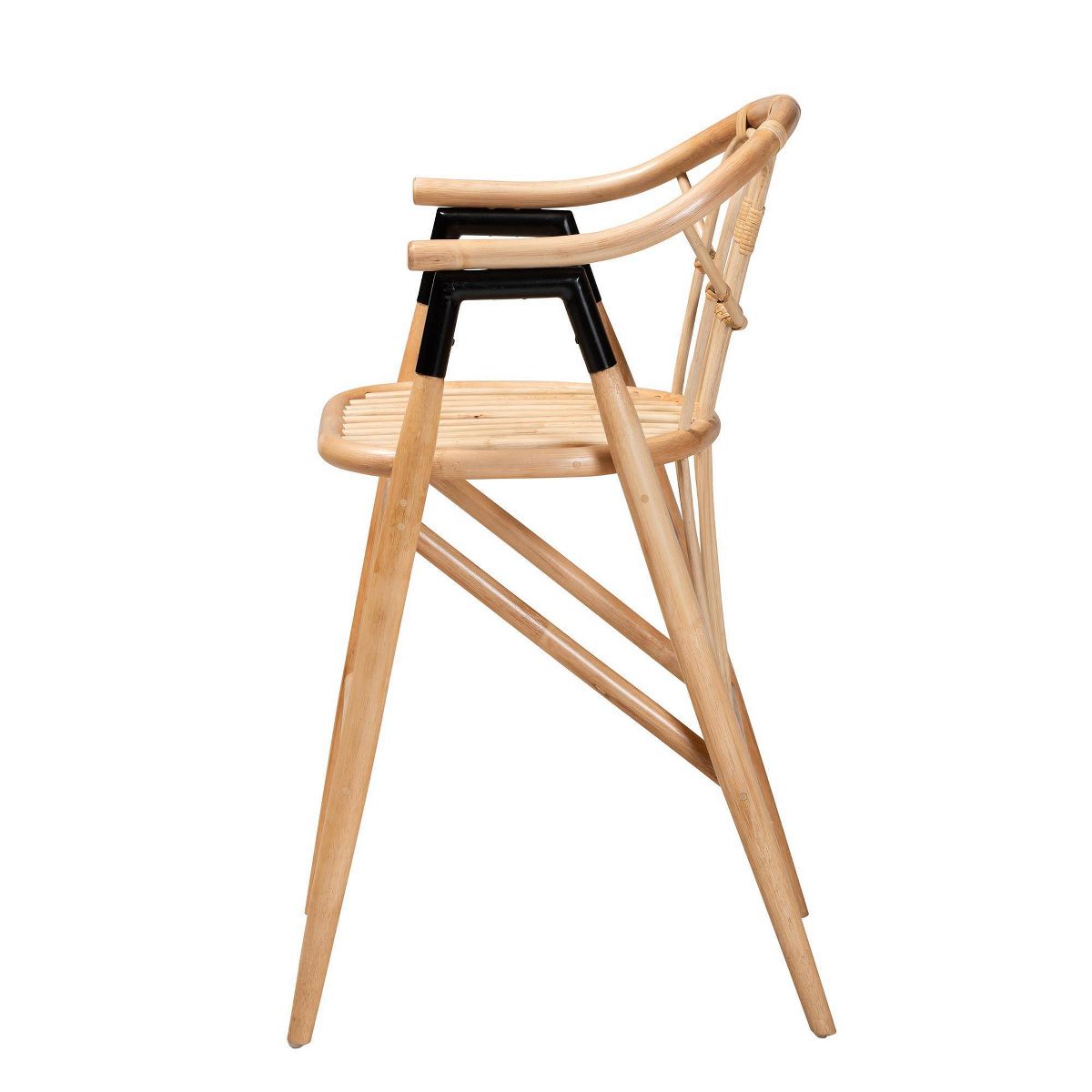 bali & pari Cyntia Rattan Counter Height Barstool Natural Brown/Black: Handcrafted, Bohemian Style, Metal Accents - thumbnail 4