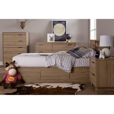 Rustic Oak Double 6-Drawer Dresser with Metal Pulls