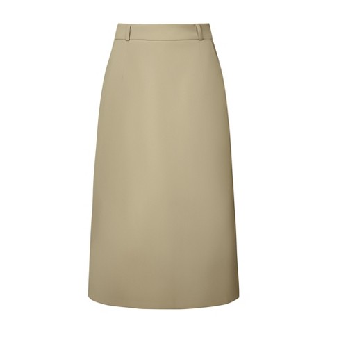 Hobemty Women's Pencil Skirt High Waist Split Back Work Midi Skirts Khaki  Large