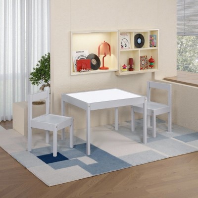 FURNIinspire Kids Table Sets 3 Piece Kids Table And Chairs,Table And Chairs For Kids, Living Room, Dining Room, Nursery, Gray, 25"*19"*18"