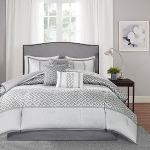 Sapphtopaz 7 Piece Bedding Comforter Sets Luxury Elegant Jacquard Geometric Woven Print and Stripes Designs Reversible Quilt Set - 1 of 4