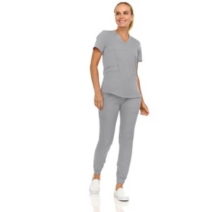 MediChic Scrubs for Women's V-Neck Scrub Set with Six Pocket Cargo Jogger Pants with 4-Way Stretch - 1 of 4