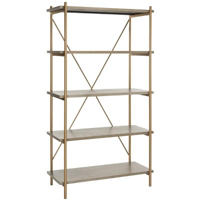Rustic Oak and Gold Quintuple-Tier Etagere