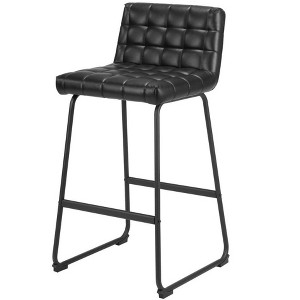 HomeRoots Set of Two 30" Black Faux Leather And Steel Bar Height Bar Chairs - 1 of 4