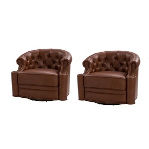 Flavio 31.5'' Wide Genuine Leather Swivel Chair,Set of 2 | ARTFUL LIVING DESIGN - 1 of 4