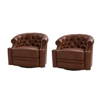 Flavio 31.5'' Wide Genuine Leather Swivel Chair,Set of 2 | ARTFUL LIVING DESIGN