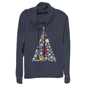 Juniors Womens Nintendo Christmas Evergreen Mario Cowl Neck Sweatshirt - 1 of 3