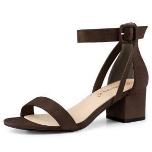 Allegra K Women's Open Toe Adjustable Ankle Strap Block Low Heel Sandals - 1 of 4