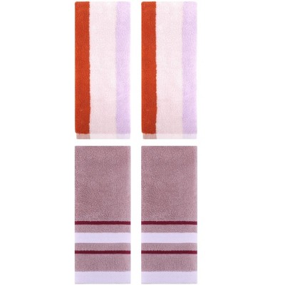REGALWOVEN 4 Pcs Soft Absorbent Stripe Bathroom Hand Towel for Home