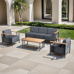 Belord Patio Furniture Set with 10" Extra Thick Cushion, 4PCS Outdoor Conversation Set Metal Patio Set with Patio Chair, Couch and Coffee Table - 1 of 4
