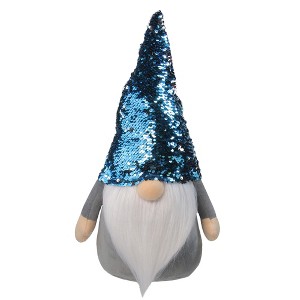 Northlight Gnome with Flip Sequin Hat Christmas Figure - 17" - Blue and Silver - 1 of 4