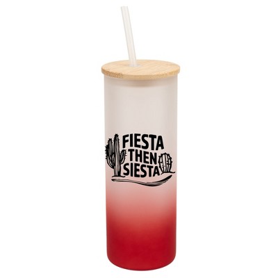 Elanze Designs Fiesta Then Siesta Cactus Desert Wrap-Around Design 25 Ounce Frosted Gradient Glass On-The-Go Coffee Travel Skinny Tumbler Mug Cup,