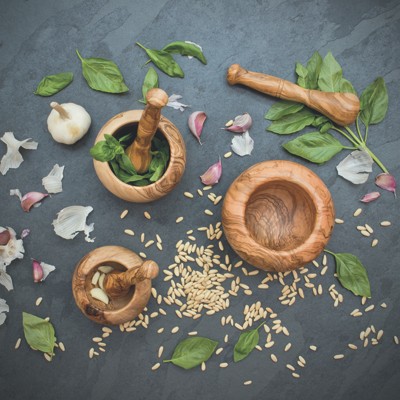 Handcrafted Natural Olive Wood Mortar and Pestle Set, 5-Inch