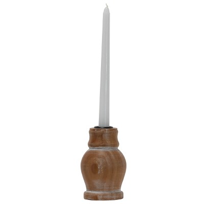 Natural Whitewashed Wood Taper Candle Holder - Foreside Home & Garden