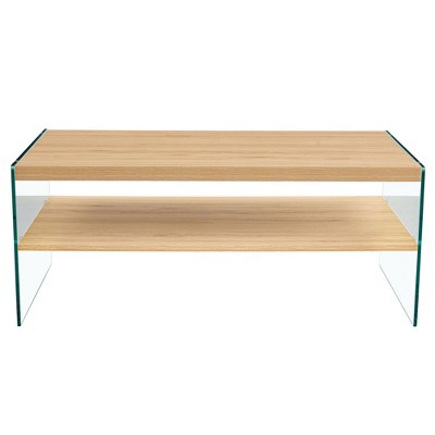 NicBex 43.3 Inch Rectangle Coffee Table with Storage Shelf and Tempered Glass Legs,Modern Center Table for Living Room,Bedroom