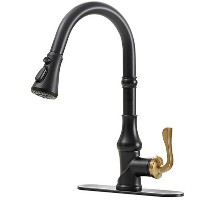 Single-Handle Pull-Down Sprayer 3 Spray High Arc Kitchen Faucet With Deck Plate