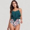 Anna-Kaci Swim Women's Tiered Ruffle Tankini Top with Adjustable Straps and High Waist Palm Tree Print Bottoms - 3 of 4