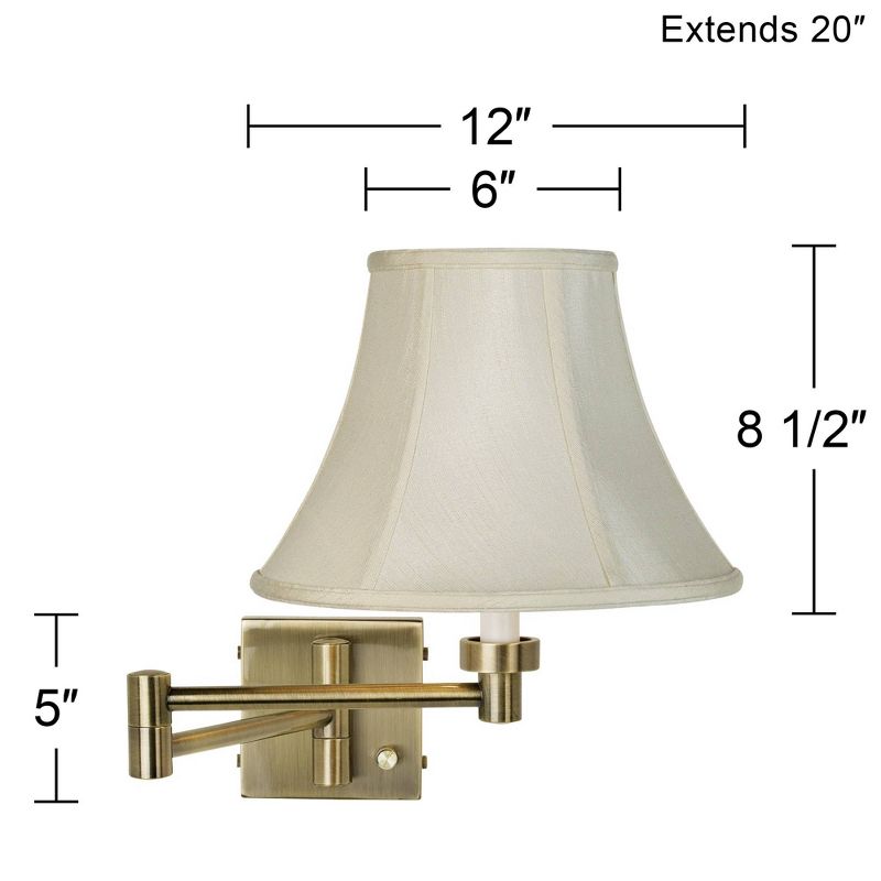 Barnes and Ivy Modern Swing Arm Wall Lamps Set of 2 Antique Brass Plug-In Light Fixture Creme Bell Shade for Bedroom Living Room, 3 of 7