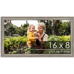 PosterPalooza | 16x8 Thin Barnwood Picture Frame, UV Acrylic, 2 Finishes - Grey and Black - 1 of 4