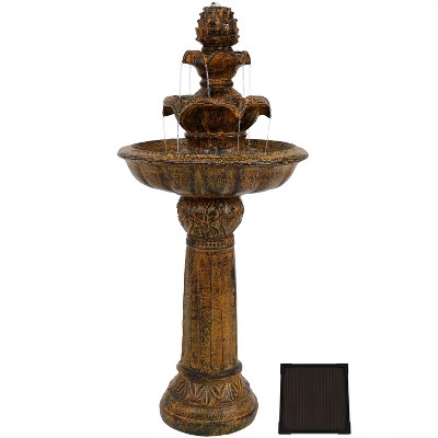 Sunnydaze Outdoor Solar Powered Ornate Elegance Tiered Water Fountain with Battery Backup and LED Light - 41" - Rustic Finish