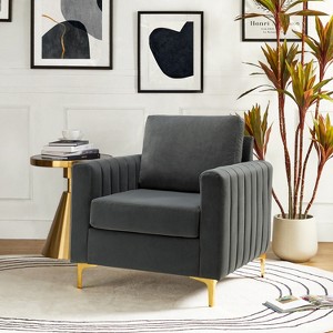 Iapygia Contemporary Tufted Wooden Upholstered Club Chair with Metal Legs  for Bedroom and Living Room Club Chair  | ARTFUL LIVING DESIGN - 1 of 4