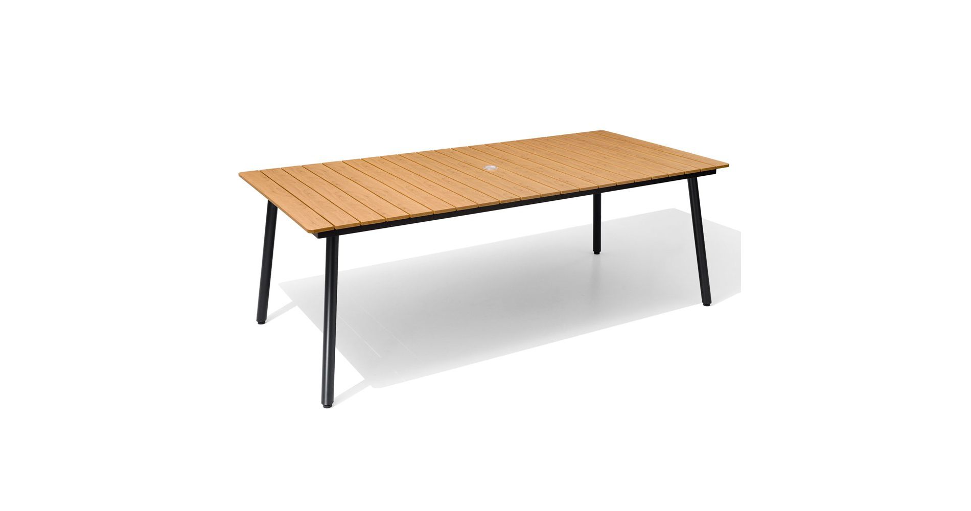 Crestlive Products 82.7 in Outdoor Dining Table Patio Dining Table with Wooden-Like Top and Aluminum Frame, Rectangular Table with Umbrella Hole