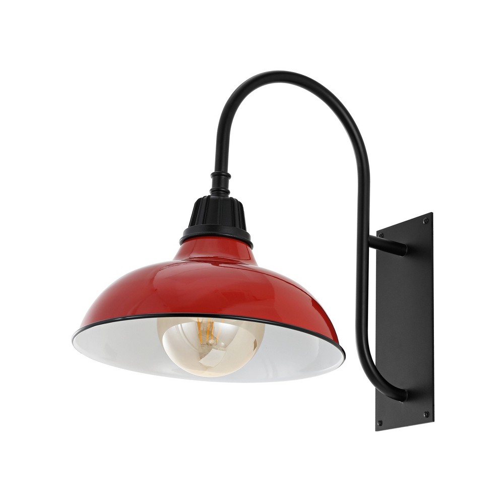 12.25" 1-Light Stanley Farmhouse Industrial LED Gooseneck Arm Outdoor Sconce Red - JONATHAN Y: UL Listed, Metal Shade