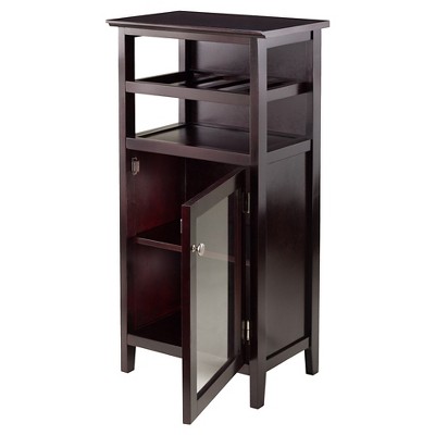 Espresso Transitional 19'' Wine Cabinet with Glass Door & Metal Pulls