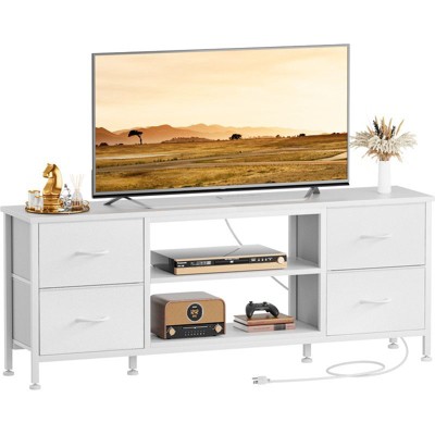 Gikpal Dresser TV Stand for 50 inch TV, Wide Dressers & Chests of Drawers with Charging Station & 4 PU Drawers Storage, Console Sofa Table for Bedroom