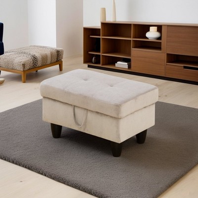 DOMETOUR Gray White Corduroy Living Room Ottoman-Soft Upholstered Living Room Footstool or Accent Bench for Modern Home Decor
