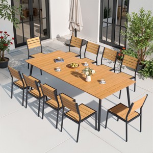 Crestlive Products Patio Outdoor Dining Set with Armless Chairs Wooden-Like Top & Aluminum Frame & Umbrella Hole - 1 of 4