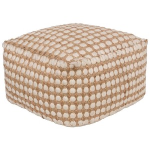 Mark & Day Hennersdorf 12"H x 20"W x 20"D Natural Fiber White Pouf - 1 of 4