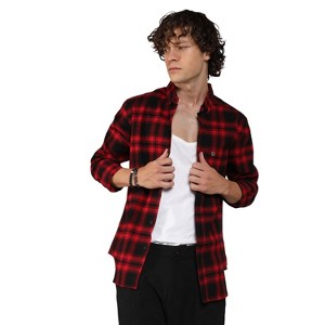 Campus Sutra Men Men's Midnight Black & Scarlet Red Brushed Buffalo Check Shirt - 1 of 4