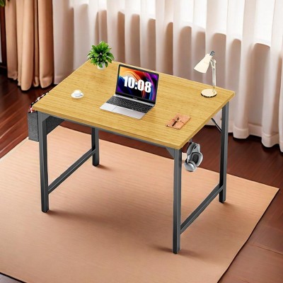 Infurnic Desks Computer Desk with Storage Bag and Headphone Hook, Small Home Office Writing Study Desk, Yellow, 30 Inches