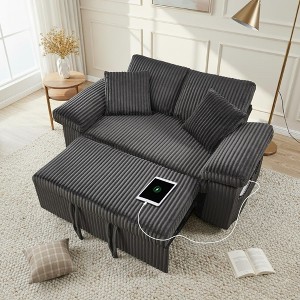 TiramisuBest 81" Convertible Sofa Bed, 2,4,5,7 Seat Pull out Couch, Corduroy L Shaped Couch with Adjustable Backrest, Side Pocket, USB C - 1 of 4