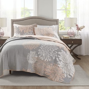 3Pcs Enya Comforter Set-Modern Floral Design All Season Down Alternative Bedding, Matching Shams - 1 of 4