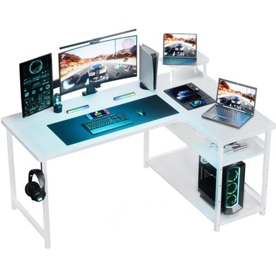 GTRACING L Shaped Gaming Desk with a Mini-Table, Carbon Fiber Style Computer Desk