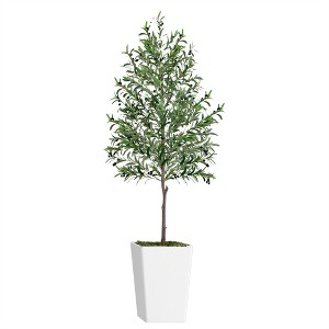 XINGHANZHENXUAN Artificial Olive Tree with White Pot & Moss, Lifelike Faux Plant with Natural-Style Branches for Home, Office - 1 of 4