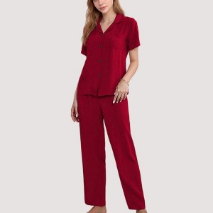 Anna-Kaci Lounge Women's 3-Piece Pajama Set with Bralette Top, Button Down Shirt, and Wide Leg Pants - 1 of 4