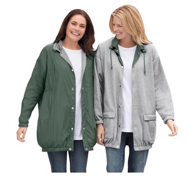 Woman Within Plus Size Fleece Nylon Reversible Jacket