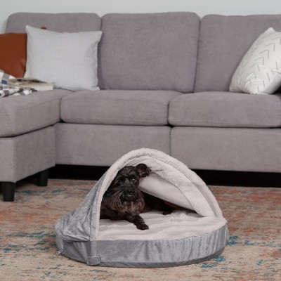 Large Dark Gray Velvet Orthopedic Burrow Dog Bed