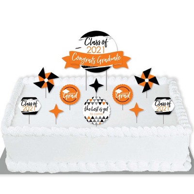 Big Dot of Happiness Orange Grad - Best is Yet to Come - 2021 Orange Grad Party Cake Decorating Kit - Congrats Graduate Cake Topper Set - 11 Pieces