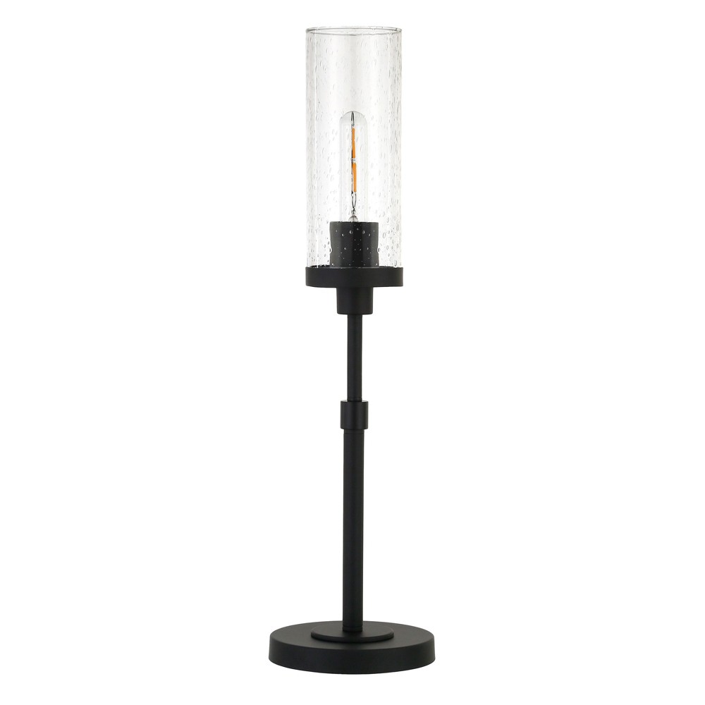 Hudson and Canal 26.68" Tall Table Lamp: Blackened Bronze Base, Cylinder Glass Shade