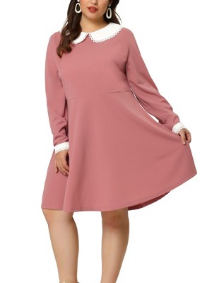 Agnes Orinda Women's Plus Size Long Sleeve Peter Pan Collar Elegant Formal Midi Flare A Line Dresses