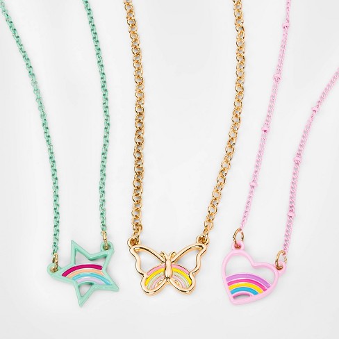 Download Girls 3pk Heart Star And Butterfly Layered Necklace Cat Jack Target