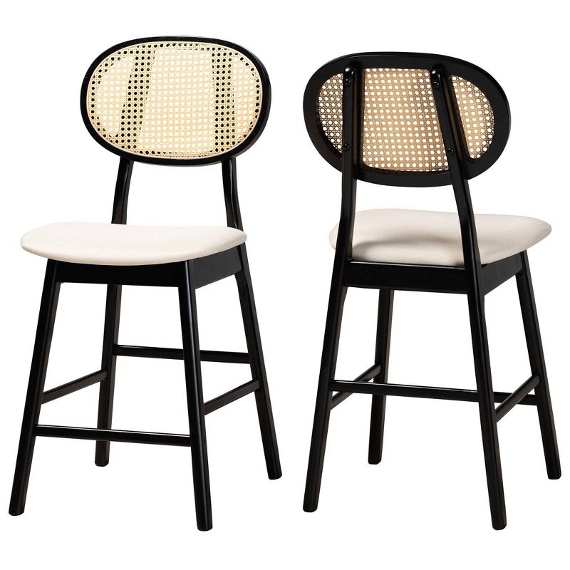 Baxton Studio 2pc Darrion Fabric and Wood Counter Height Barstools Cream/Black/Light Brown, 2 of 9