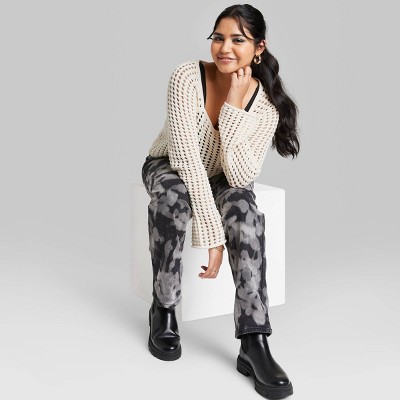 Women's Square Neck Pointelle Pullover Sweater - Wild Fable™ Almond XXS