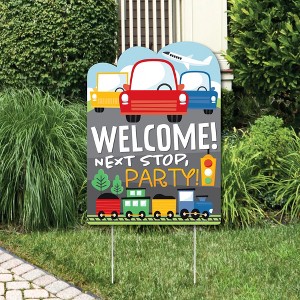 Big Dot of Happiness Cars, Trains, and Airplanes - Party Decorations - Transportation Birthday Party Welcome Yard Sign - 1 of 4
